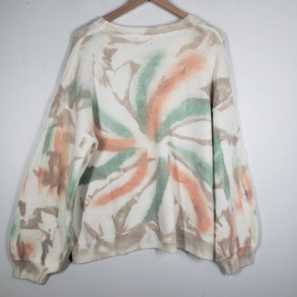 POL Autumn Dreams Tie‎ Dye Sweater L Ivory Green Peach Tan - Picture 5 of 8
